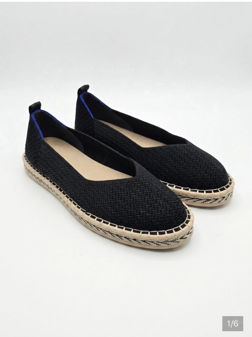Rothy's Women's Boardwalk Espadrille Flats Black Knit Size 9